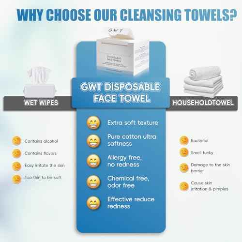 GWT Disposable Face Towels,10"¡¿12" Face Towelette Disposable,Thicken Facial Towels for Women Sensitive Skin,Soft Makeup Remover Dry Wipes, 50 Ct, 1 Pack