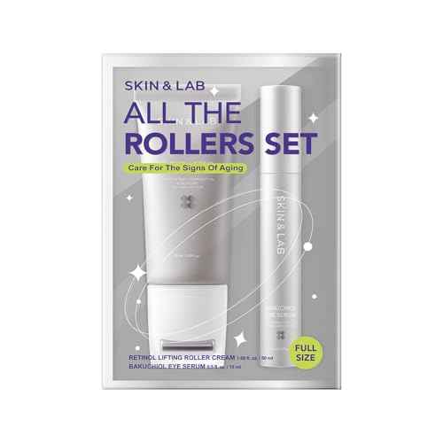 [SKIN&LAB] Anti-aging Rollers Duo Set, includes Bakuchiol Eye and Retinol Lifting Roller, Korean Vegan Skincare Gift Set, Gift for women, Christmas skincare gift set