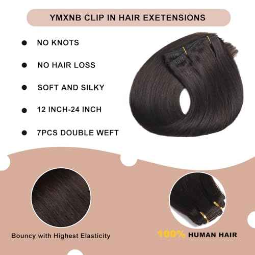 Clip In Hair Extensions Real Human Hair 18Inch 120g 100% Remy Human Hair Extensions Clip Ins Invisible Seamless Straight Human Hair Clip In Extensions 7pcs Double Weft 2#(Black Brown)