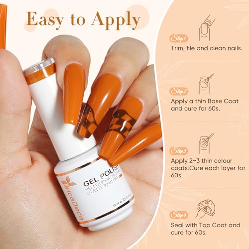 Nicedeco Gel Nail Polish 6 Pcs 8ml White Nude Orange Brown Purple Glitter Color Soak Off LED U V Gel Nail Kit Manicure DIY Home for Women