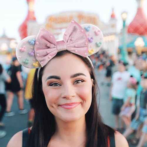 JIAHANG Velvet Mouse Ears Headband with Beads, Velour Hair Bow Hairband, Party Decoration Headwear Hair Accessories for Women Girls