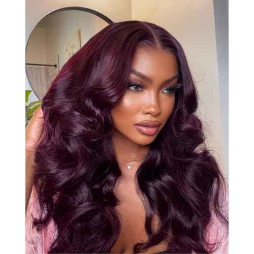 Dark Burgundy 3 Bundles Human Hair Body Wave 12 14 16 Inch, 99J 12A Sew In Wavy Weave Bundles Red Colored 100% Brazilian Virgin Remy Human Hair Soft Shiny #99j Wine Color