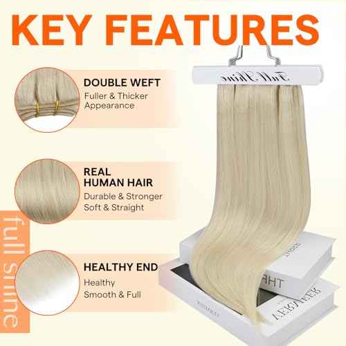 Full Shine Weft Hair Extensions Human Hair Color Platinum Blonde Human Hair Bundles Invisible Sew In Hair Extensions Double Weft Extensions Blonde Straight Hair Weft Sew Ins 105G 22 Inch