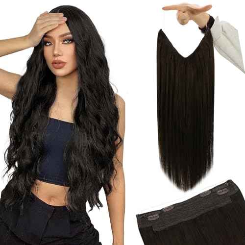 YoungSee 120G Wire Hair Extensions Human Hair Dark Brown Invisible Wire Human Hair Extensions for Women Darkest Brown One Piece Hair Extensions 18Inch