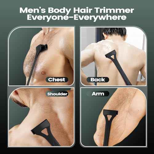 Back Shavers for Men with Foldable Long Ergonomic Handle: DIY Hair Shaver, Replaceable Safety Blade & Portable Razor Groomer for Men, Wet & Dry Shaving,Black (8PCS Blades Included)
