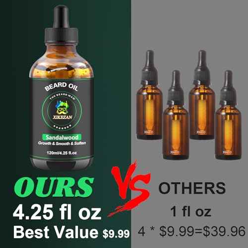 XIKEZAN Beard Oil,Beard Oil for Men,120ml/4.25 OZ Large Volume Sandalwood Natural Beard Growth Oil,Promote Beard Care Growth Mustaches Soften Strength Leave in Conditioner,Unique Gifts for Men Him Dad