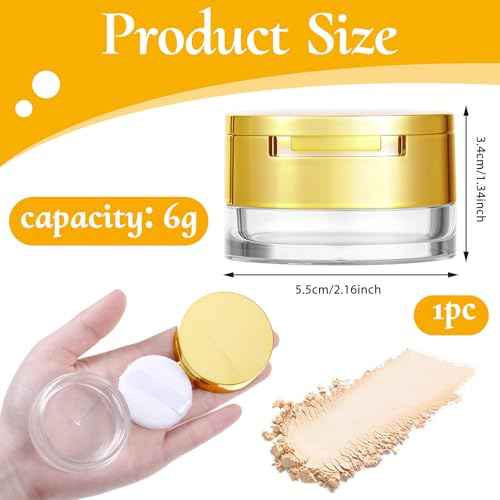 6 G Loose Powder Containers with Puff, Empty Makeup Powder Container, Reusable Plastic Powder Case Mini Powder Compact DIY Makeup Powder Case with Mirror