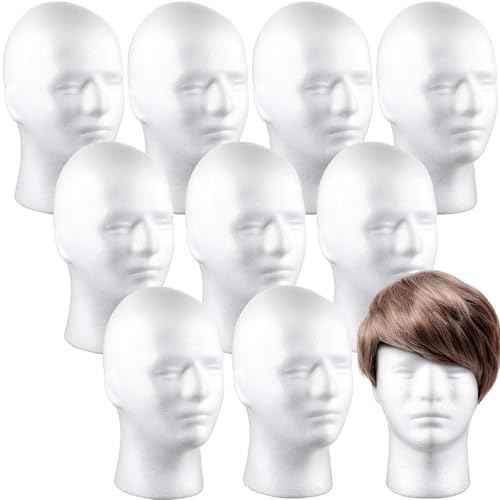 Thyle 10 Pcs Foam Wig Head Bulk Wig Display Mannequin Head Stand Model Foam for Style, Masks, Hats, Wigs, Salon and Travel, Halloween Decoration(Male)