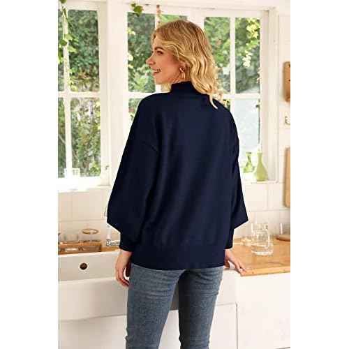 WEACZZY Women's 2025 Fall Fashion Casual Sweaters Mock Neck Long Lantern Sleeve Lightweight Knit Pullover Sweater Tops
