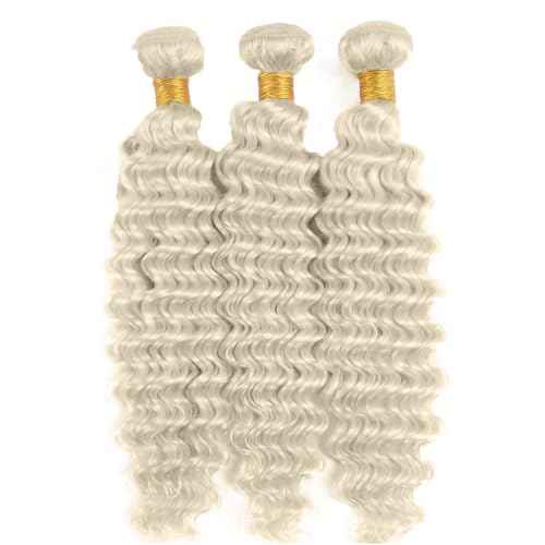 #88 Platinum Blonde Bundles Human Hair Water Wave Bundles 24 26 28 Inch 3 Bundle Unprocessed Brazilian Virgin Hair Platinum Blonde Water Wave Human Hair Extensions 50 Gram Per Bundle