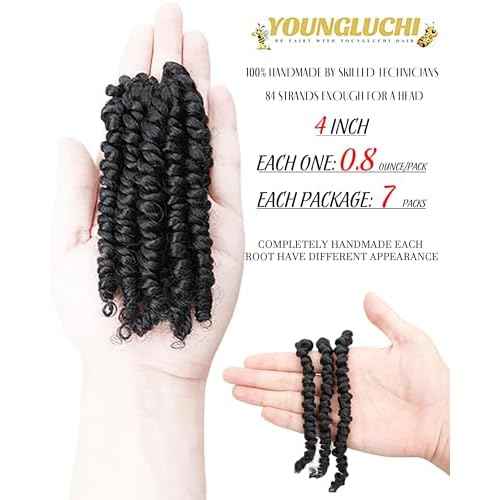 Super Short Passion Twist Crochet Hair for Black Women and Kids-4 Inch 7 Packs Natural Black Pre Looped Pretwisted Passion Twist Hair,Bob Spring Kinky Twist Bohemian Curl(4"-7P,1B#)