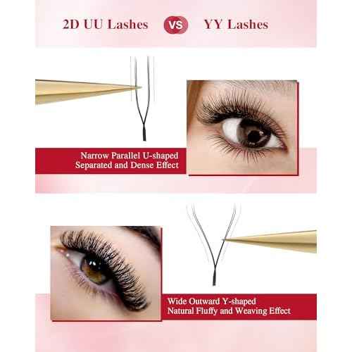NAGARAKU U Eyelash Extensions Supplies 2D UU Lash Easy Fan Russian Volume Crisscross Eyelashes Handwoven U Shaped Mesh Wispy Clusters 12 Rows Eye Lashes Matte Black - 0.07D Curl 8-15 Mix