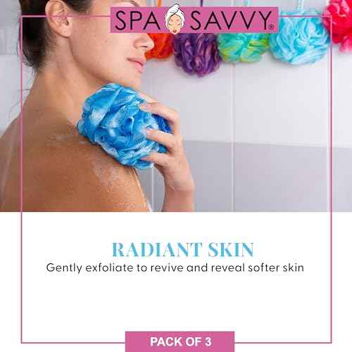 Bath Loofah Set, 3 Pack Shower Pouf Body Sponges with Suction Cups, Exfoliating Bath Accessories for Men and Women, Multicolor