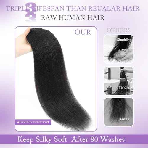 Kinky Straight Clip in Hair Extensions Real Human Hair 14Inch 8Pcs 120g Double Weft Kinky Curly Clip Ins Full Head 100% Unprocessed Brazilian Virgin Hair Extensions for Women Natural Black