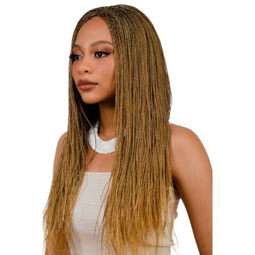 Twisted Wigs, 22-Inch Micro Million Twist Braided Wig - Light, Ultra Braid Wigs for Black Women with Glueless Front Lace Closure - No Tangle Synthetic Braids - Copper Blonde - Color 27