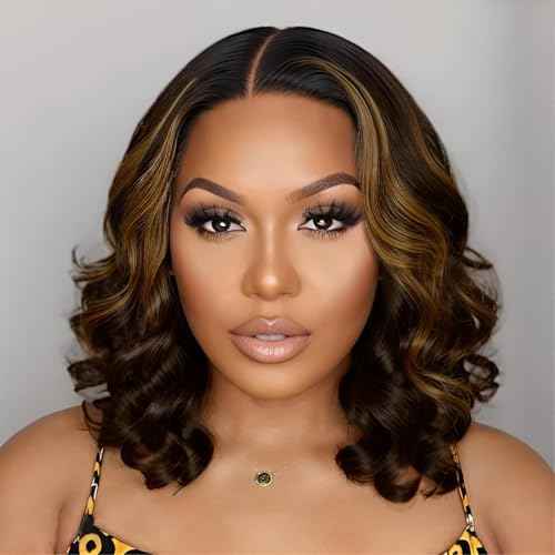 Tinashe Wear and Go Glueless Bob Wigs Human Hair 5x6 HD Lace Closure Wigs Pre Plucked Body Wave Lace Front Wigs Human Hair Short Wigs for Black Women (Loose Body Bob Wig P1B/2/30, 14inch)