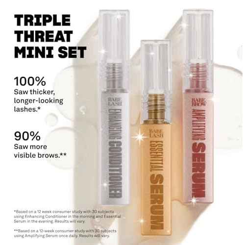 Babe Original Triple Threat Mini Set, Includes Babe Lash Essential Serum & Enhancing Conditioner + Babe Brow Amplifying Serum, 1 mL, 3 Pack