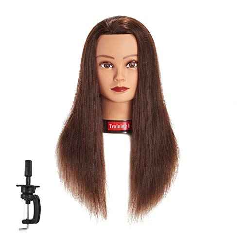 Traininghead 20-22" Female 100% Human Hair Mannequin Head Hair Styling Training Head Cosmetology Manikin Head Doll Head for Hairdresser with Free Clamp (brown)£¨14-16'' £©