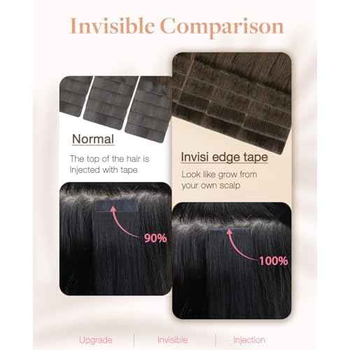 GOO GOO Invisi Edge Tape in Hair Extensions Human Hair, 4/27/4 Balayage Chocolate Brown to Caramel Blonde 20pcs 18inch 50g, Virgin Remy Hair, Seamless Injected Tape, Natural Look