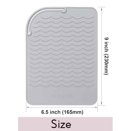 ANGENIL Silicone Heat Mat for Hair Tools - Flat Iron and Curling Iron Mat Heat Resistant for Counter, Heat-Resistant Flat Iron Travel Essentials Case, Vanity Organizer, Grey, Normal Size 9" x 6.5"