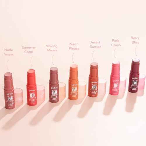 p?rlisse Blush Glow BB Lip and Cheek Tint - Hydrating & Buildable 2-in-1 Cream Blush Stick for Cheeks & Lips - Formulated with Nourishing Vitamin E & Hyaluronic Acid - Moving Mauve (.28 oz)