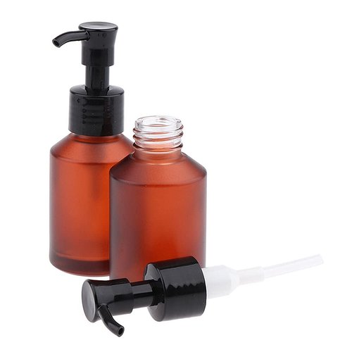 2PCS 100ml Frosted Glass Pump Bottles Refillable Liquid Lotion Soap Dispenser Toiletries Bottles Hand Jar Containers for Bathroom Kitchen and Garden