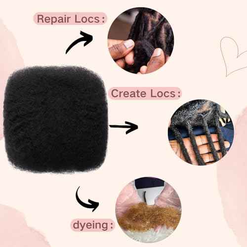 Afro Kinkys Bulk Human Hair for Dreadlock Extensions,Repair Locs, Twists and Braids, 270 Gram Each Package 100% Human Hair Afro Kinky Bulk Can be Dyed and Bleached (Natural Black, 10inch)