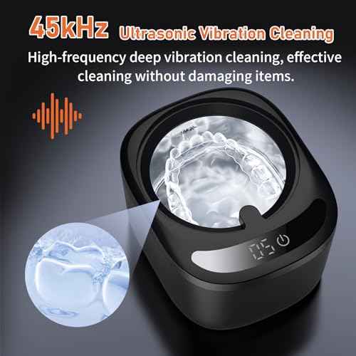 Ultrasonic Retainer Cleaner Machine, Dental Cleaning Pod, 45kHz Retainer Cleaning with 230ML Capacity for Dentures, Aligner, Mouth Guards, Braces, Jewelry, Nightguard & All Dental Appliances