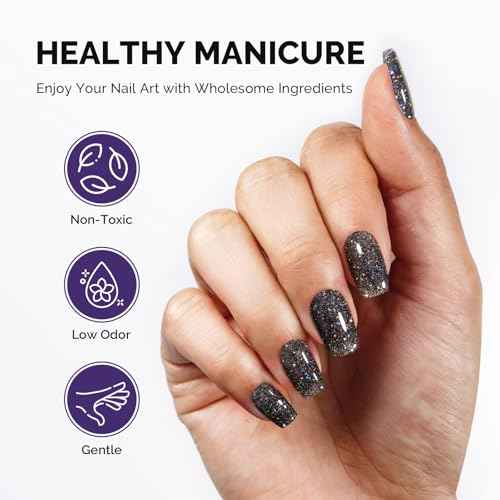 MelodySusie Galaliver Glitter Gel Nail Polish, 15ML Sparkly Shimmer Gel Polish Soak Off UV LED Cured Long Lasting Gift for Women DIY Nail Design Nail Art Manicure Colorful Black X10