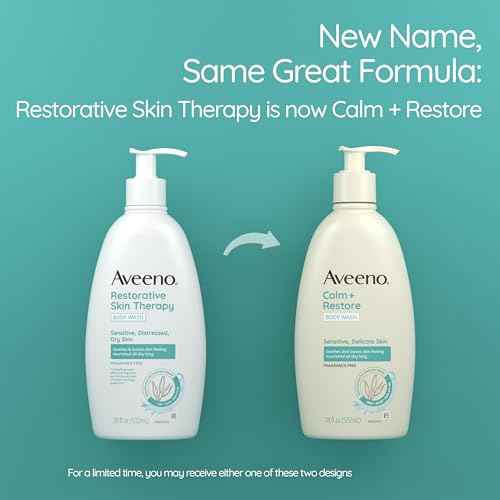 Aveeno Calm + Restore Daily Body Wash for Sensitive, Delicate Skin, Gentle Cleanser with Oat, Aloe & Pro-Vitamin B5 Soothes & Leaves Skin Feeling Nourished, Fragrance Free, 18 fl. oz