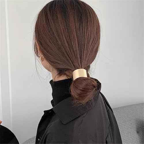 papasgix Metal Hair Ties, Metal Geometric Elastic Hair Ties, Hair Cuff Wrap Gold Hair Ties for Thick Hair Elastic Hair Ties for Women Hair Accessories (Gold-16)