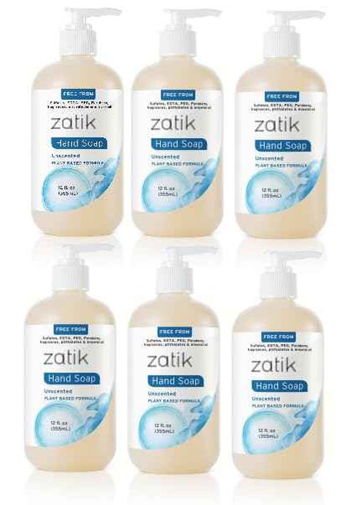 Zatik Naturals - Liquid Hand Soap, Unscented, Moisturizing Handwash, Grey Water Safe,12 fl oz (Pack of 6)