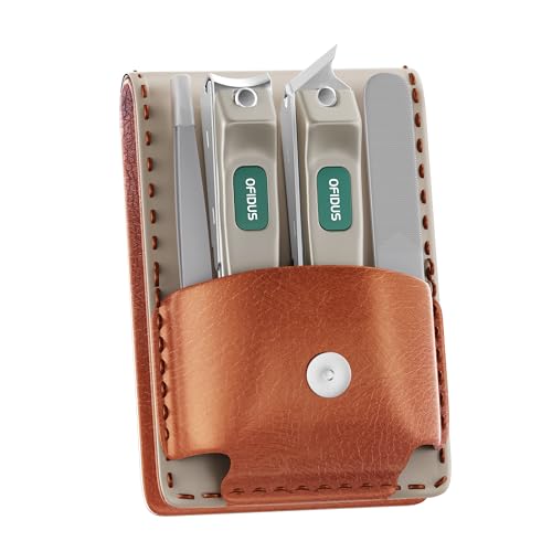 Nail Clippers Set Professional Stainless Steel Manicure Kit with Catcher, Curved & Oblique Clippers, Tweezers, and Nail File in Luxury Leather Case