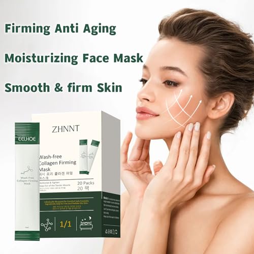 zhnnt 40 Pack Collagen Firming Face Mask，Wash-Free Firming Anti-Ageing Moisturising Face Mask,Smooth & Tight Skin,Facial Masks For Both Men And Women Of All Skin Types