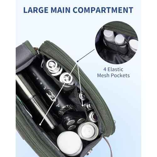 WANDF Toiletry Bag for Men Travel Toiletry Organizer Canvas and Leather Dopp Kit Water-Resistant Shaving Bag for Travel Accessories (Green, Medium)