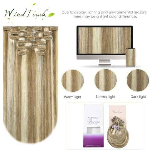 WindTouch Clip in Hair Extensions 115g Real Human Hair Blonde Hair Extensions #18p613 Mixed Bleached Blonde Thicker 7pcs 22inch