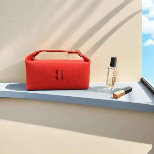 Sluxa Fashion Makeup Bag for Women, Orange Red Canvas Make up Travel Bag,Luxury Cosmetic Bag Organizer for Women(Full updated)