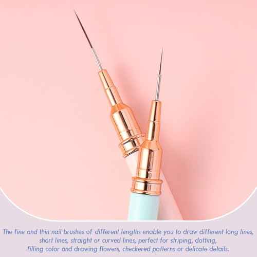 JASSINS Nail Art Liner Brushes, 5Pcs Gel Polish Painting Art Design Pen Set Striping Brushes for Thin Long Lines, Tiny Details, Fine Drawing, Delicate Coloring Sizes 7/9/11/15/25mm