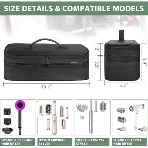 Double Layer Travel Carrying Case Compatible with Shark Flexstyle, Storage Case for Revlon One-Step Hair Dryer and Volumizer Hot Air Brush Portable Organizer Bag for Dyson Airwrap Styler