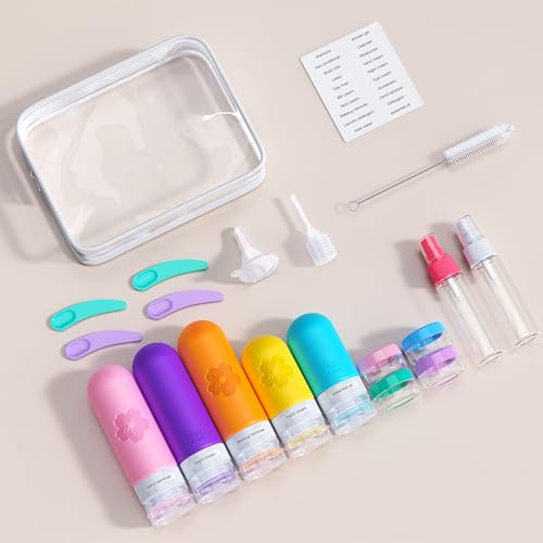 20Pack Travel Bottles for Toiletries, Silicone TSA Approved Travel Size Containers, Travel Essentials Leak Proof Refillable Liquid, Travel Shampoo and Conditioner Bottles