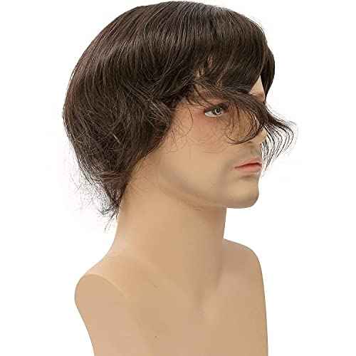 Men¡¯s Toupee Soft Thin Skin 0.06mm PU 10x8inch Hair Replacement for Men's Hairpiece 100% European Human Hair Pieces for Man #3 Dark Brown Color