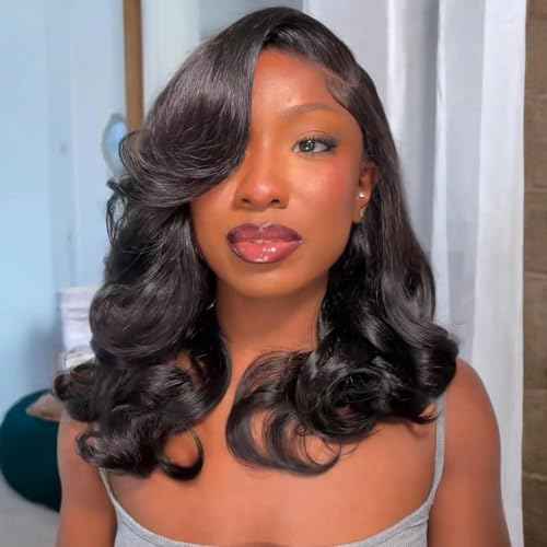 Bob Wig Human Hair 12 Inch 13x4 Lace Front Wigs Human Hair Pre Plucked 200% Density Short Body Wave Bob Wig Natural Color Glueless Bob Wigs for Black Women 12 Inch