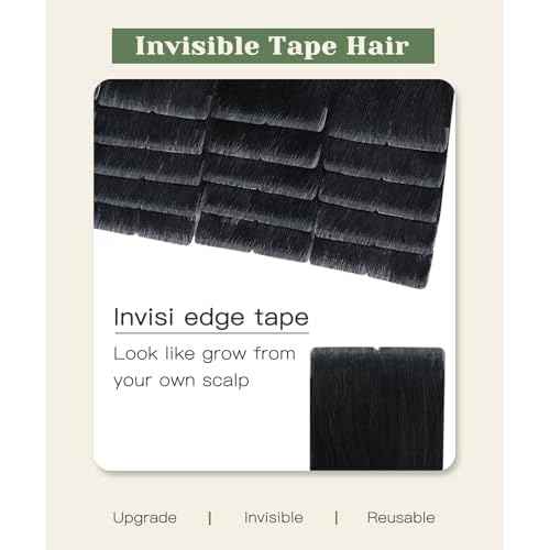 SURNEL Injected Tape in Hair Extensions Human 16inch Jet Black Upgraded Seamless Remy Invisible Tape in Extensions 20Pcs 35g(#1,16)