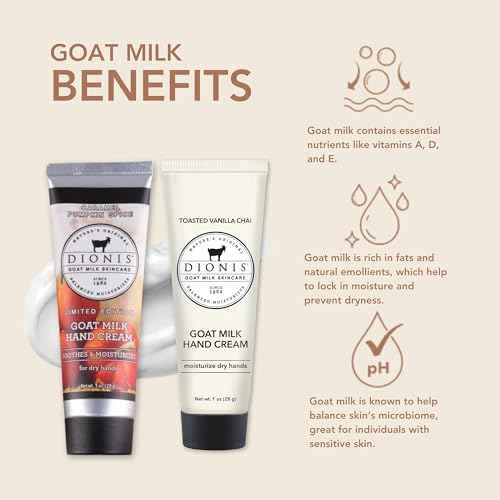 Dionis Goat Milk Skincare Hand Cream Set of 2 - Cruelty Free, Paraben Free Travel Size Moisturizer Duo, Pumpkin & Vanilla Chai Scented 1oz Mini Lotions For Dry Hands in a Gift Box