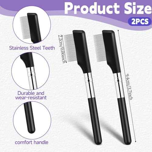 Small Eyelash Comb, 2 Pack Metal Eyelash Brush Eyelash Separator Tool Eyebrow Brush Grooming Eye Lash Separator Grooming Brushes Eyebrow Comb with Metal Teeth Eye Makeup Tool for Women (Short Handle)