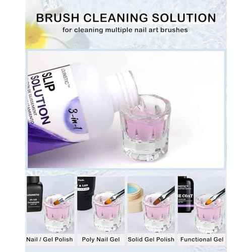 LOUINSTIC Poly Nail Gel Slip Solution - 120ml, 3 in 1 Nail Extension Anti-Stick Liquid, Art Brush Cleanser, for Poly Extension Gel Kit, with Dual-Ended Art Brush