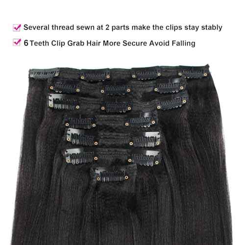 Lovrio 9A Yaki Straight Clip in Human Hair Extensions Double Weft Straight Clip in Hair Extensions Human Hair for Black Women 16 Inch Natural Black Yaki Clip ins Hair 120 Grams 7 Pieces With 17 Clips
