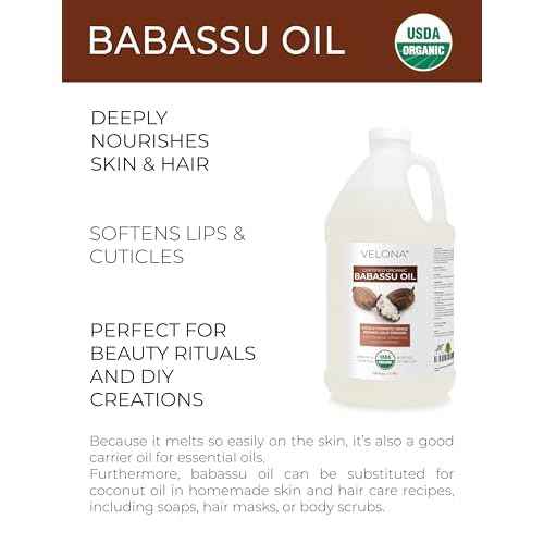 velona Babassu Oil USDA Certified Organic - 1 Gallon / 128 Fl Oz | 100% Pure and Natural Carrier Oil | Refined, Cold Pressed | Face, Hair, Body & Skin Care and Cooking | Use Today - Enjoy Results