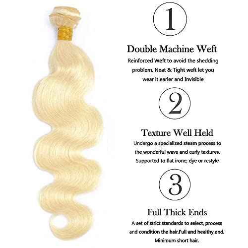 613 Human Hair Bundles Body Wave Blonde Bundles 100% Unprocessed 12A Grade Brazilian Virgin Human Hair 613 Hair Extensions for Women 16 Inch