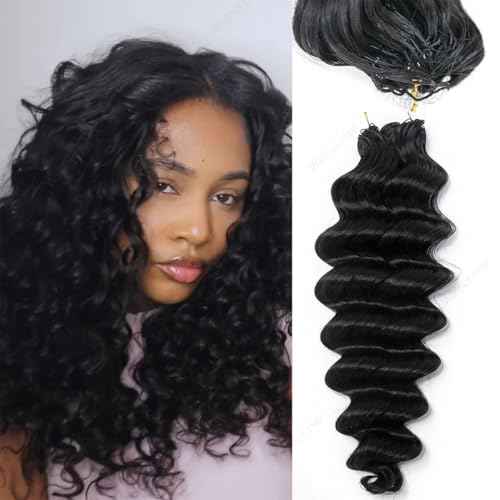 Deep Wave Crochet Human Hair Extensions Brazilian Virgin Feather Human Hair Bundles Pre Separated Braiding Hair Pre Looped for Boho Braids For Black Women Walnut Hair Natural Color 16inch 120g